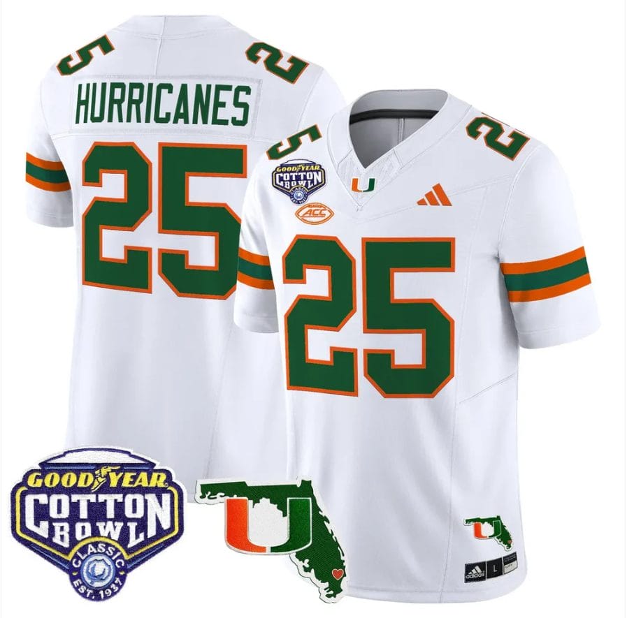 Hurricanes Jersey #25 Miami Hurricanes 2025 Cotton Bowl Florida Stitched - Image 5
