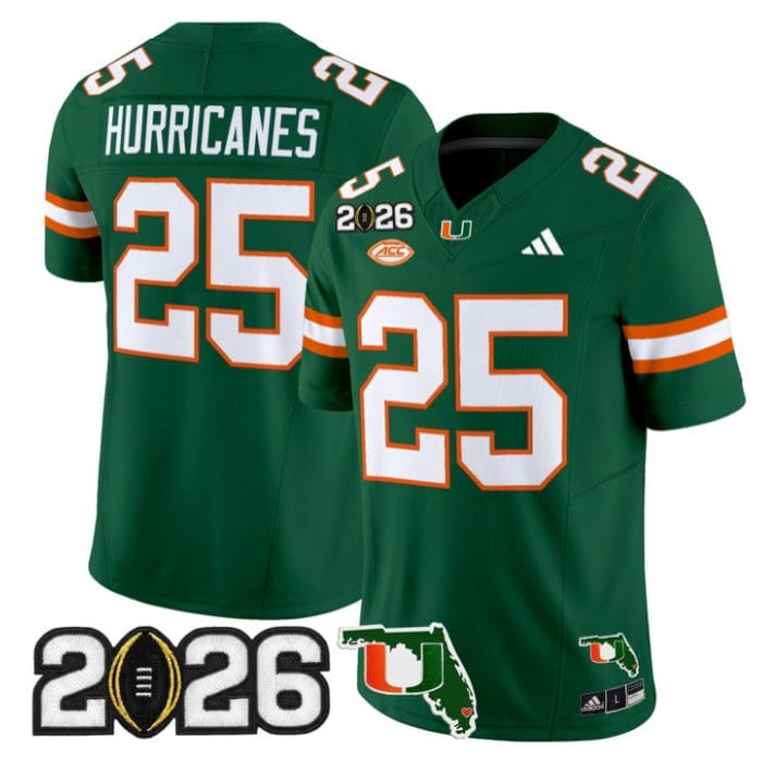 Alternative view of Hurricanes Jersey #25 Miami Hurricanes 2026 CFP Final Florida Stitched