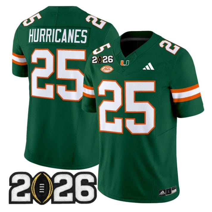 Alternative view of Hurricanes Jersey #25 Miami Hurricanes 2026 CFP Final Patch Stitched Black
