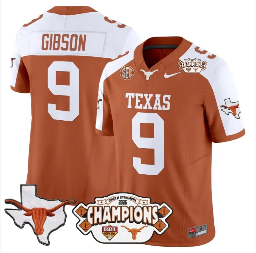 Jerrick Gibson Jersey #9 Texas 2025 State Map Citrus Bowl Champions Stiched - Image 3