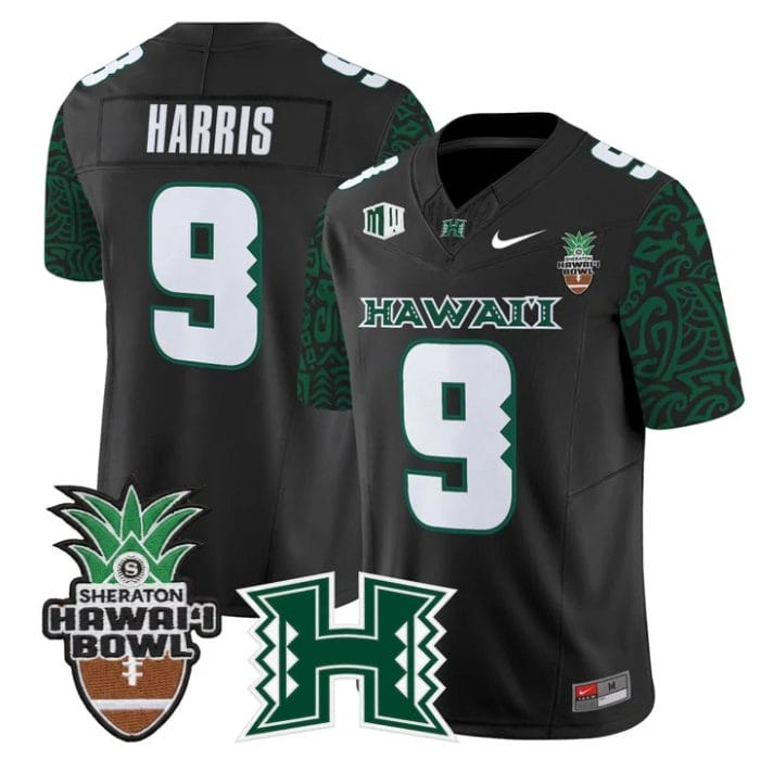 Jackson Harris Jersey #9 Hawai'i Rainbow 2025 Hawai'i Bowl Stitched Black Limited