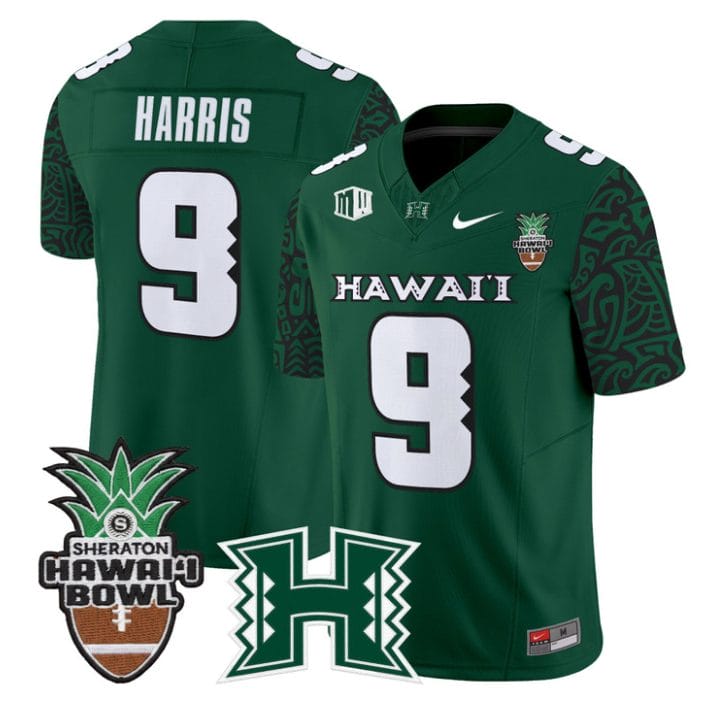 Jackson Harris Jersey #9 Hawai'i Rainbow 2025 Hawai'i Bowl Stitched Black Limited - Image 3