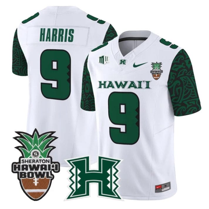 Jackson Harris Jersey #9 Hawai'i Rainbow 2025 Hawai'i Bowl Stitched Black Limited - Image 4
