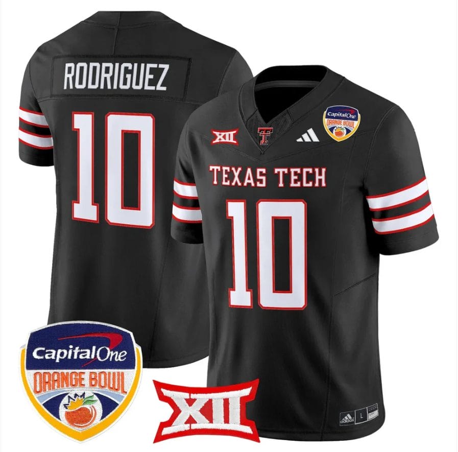 Jacob Rodriguez Jersey #10 Texas Tech 2025 Orange Bowl Patch V2 Stitched - Image 2