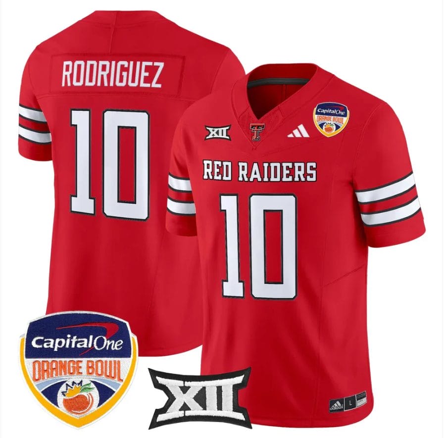 Jacob Rodriguez Jersey #10 Texas Tech 2025 Orange Bowl Patch V2 Stitched - Image 4