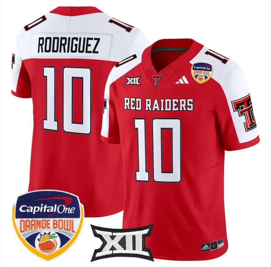 Jacob Rodriguez Jersey #10 Texas Tech 2025 Orange Bowl Patch V2 Stitched - Image 3