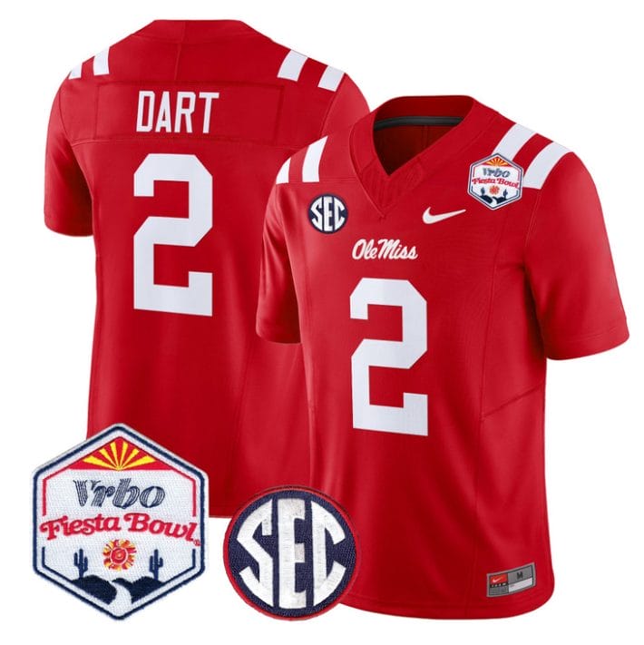 Jaxson Dart Jersey #2 Ole Miss Rebels 2026 Fiesta Bow Vapor Stitched - Image 4