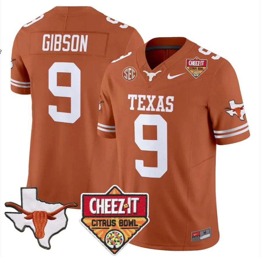 Jerrick Gibson Jersey #9 Texas Longhorns 2025 State Map Citrus Bowl Stitched - Image 4
