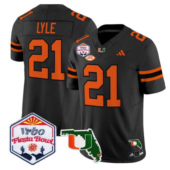 Jordan Lyle Jersey #21 Miami Hurricanes 2026 Fiesta Bowl Florida Black