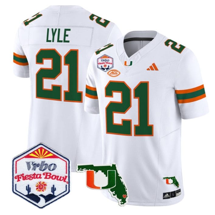 Jordan Lyle Jersey #21 Miami Hurricanes 2026 Fiesta Bowl Florida White