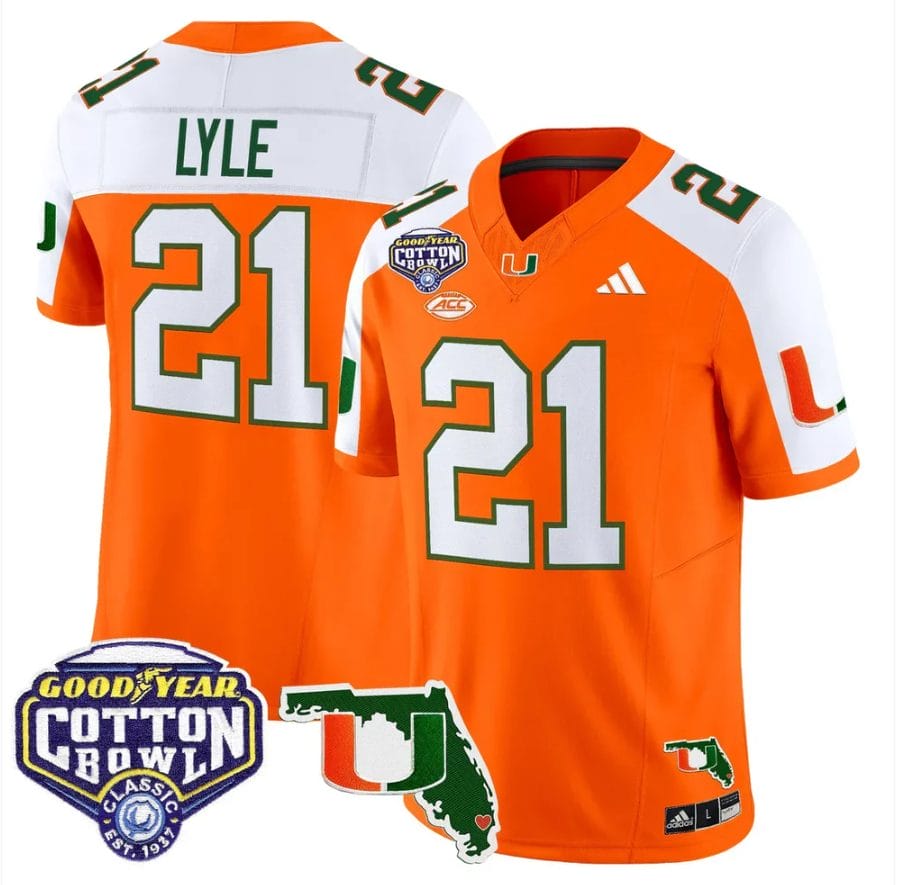 Jordan Lyle Jersey #21 Miami Hurricanes 2025 Cotton Bowl Florida Stitcher - Image 3