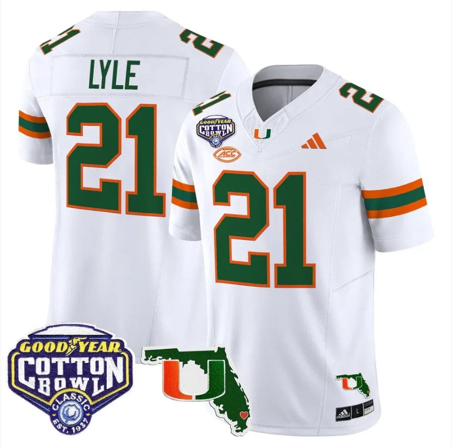 Jordan Lyle Jersey #21 Miami Hurricanes 2025 Cotton Bowl Florida Stitcher - Image 5