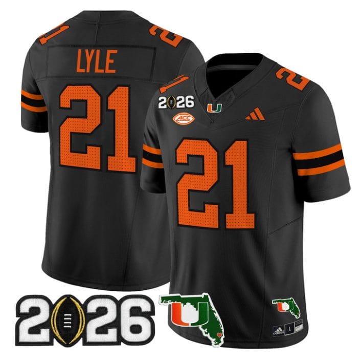 Jordan Lyle Jersey #21 Miami Hurricanes 2026 CFP Final Florida Stitched