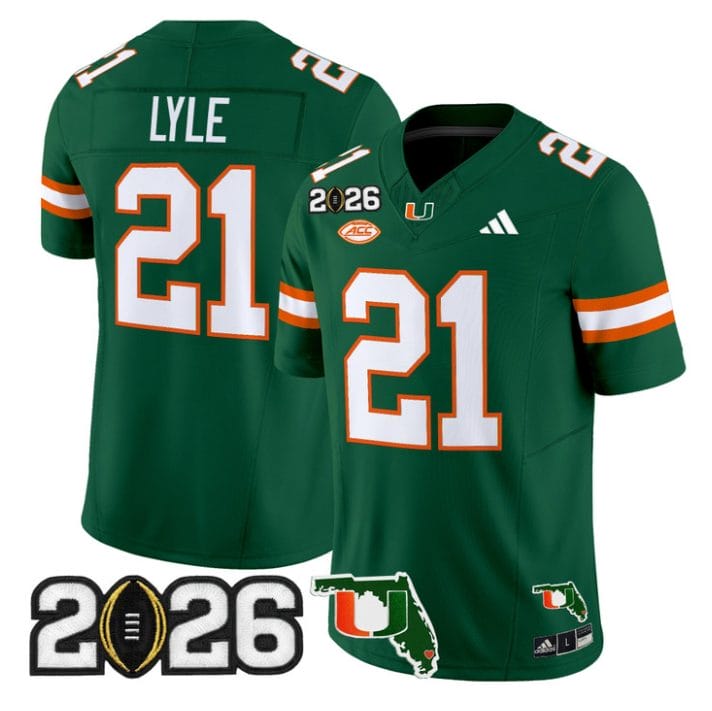 Alternative view of Jordan Lyle Jersey #21 Miami Hurricanes 2026 CFP Final Florida Stitched