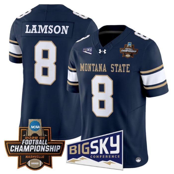 Justin Lamson Jersey #8 Montana State Bobcats 2026 Football Championship Navy