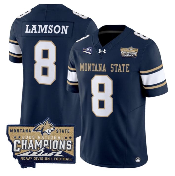 Justin Lamson Jersey #8 Montana State Bobcats 2025 National Champions Gold - Image 3