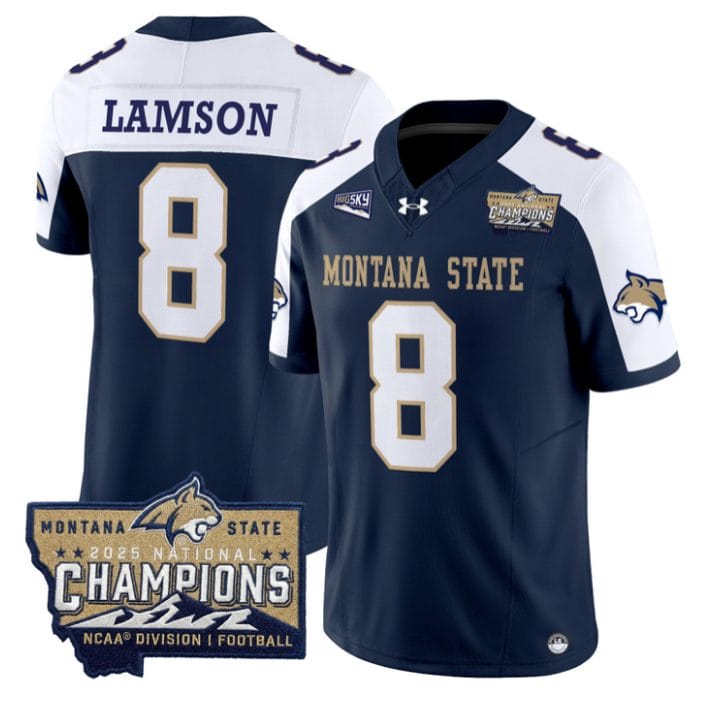 Alternative view of Justin Lamson Jersey #8 Montana State Bobcats 2025 National Champions Gold
