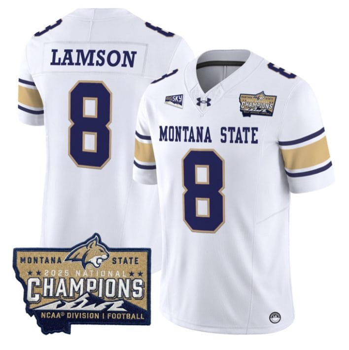 Justin Lamson Jersey #8 Montana State Bobcats 2025 National Champions Gold - Image 4