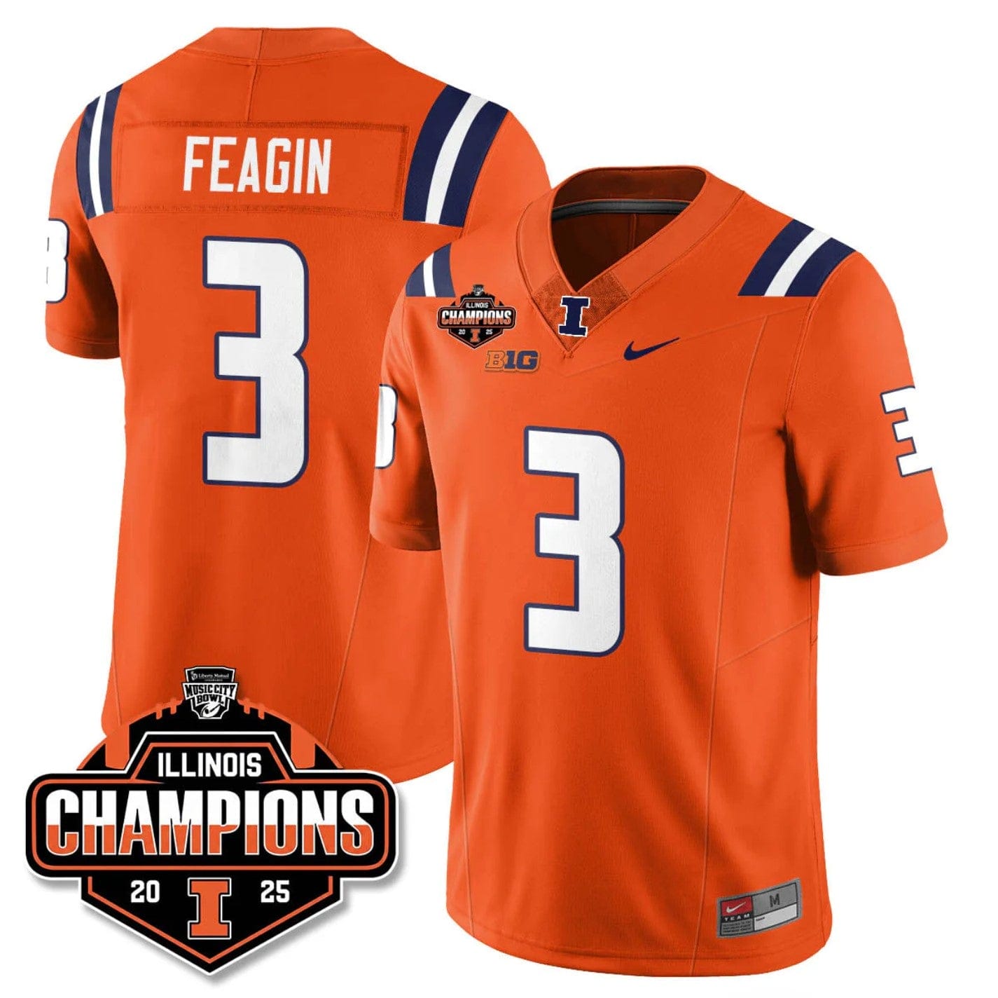 Kaden Feagin Jersey #3 Illinois Fighting 2025 Music City Bowl Champions Stitched - Image 4