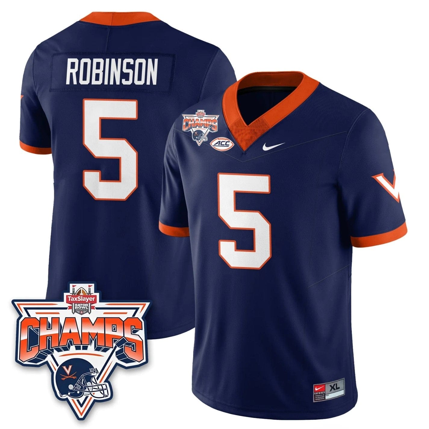 Alternative view of Kam Robinson Jersey #5 Virginia Cavaliers 2025 Gator Bowl Champions Stitched