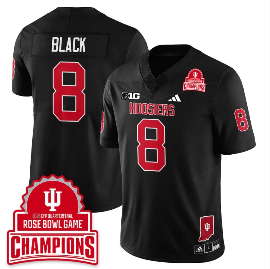 Alternative view of Kaelon Black Jersey #8 Indiana Hoosiers 2026 Rose Bowl Game Champions Patch Stitched
