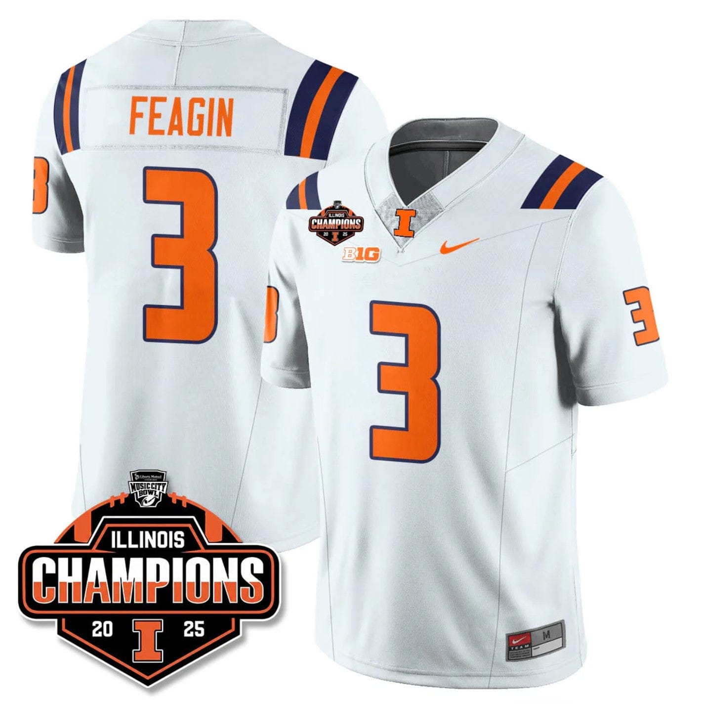 Kaden Feagin Jersey #3 Illinois Fighting 2025 Music City Bowl Champions Stitched - Image 5