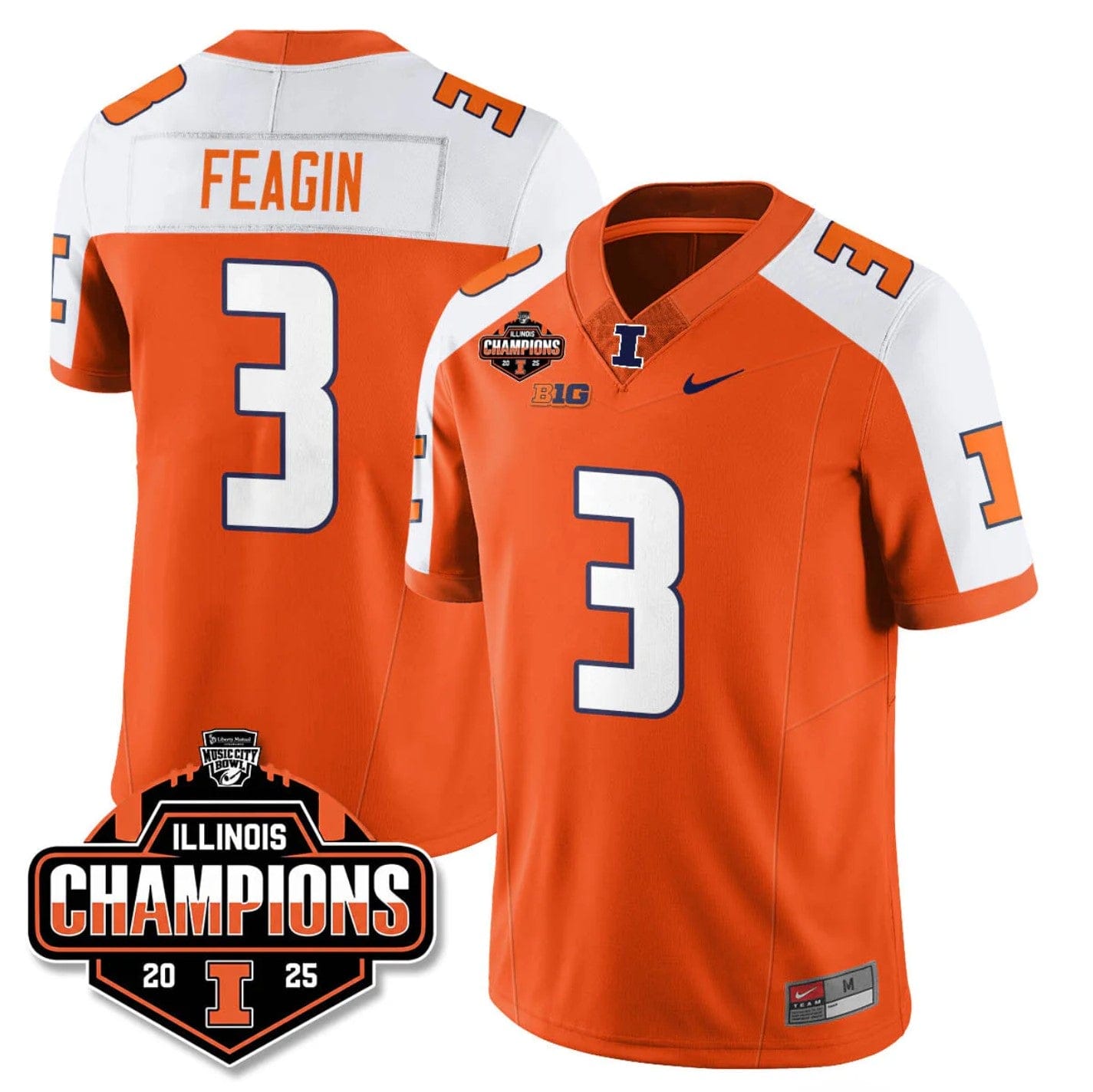 Kaden Feagin Jersey #3 Illinois Fighting 2025 Music City Bowl Champions Stitched - Image 3