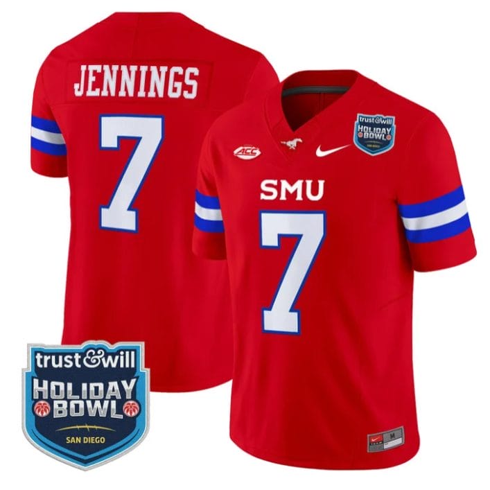Kevin Jennings Jersey #7 SMU Mustangs 2026 Holiday Bowl Patch Stitched Red