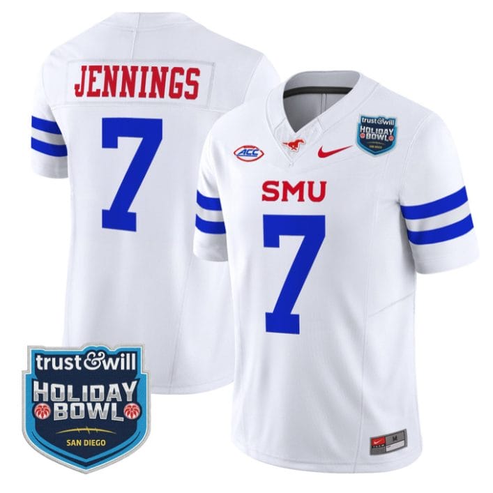 Kevin Jennings Jersey #7 SMU Mustangs 2026 Holiday Bowl Patch Stitched White