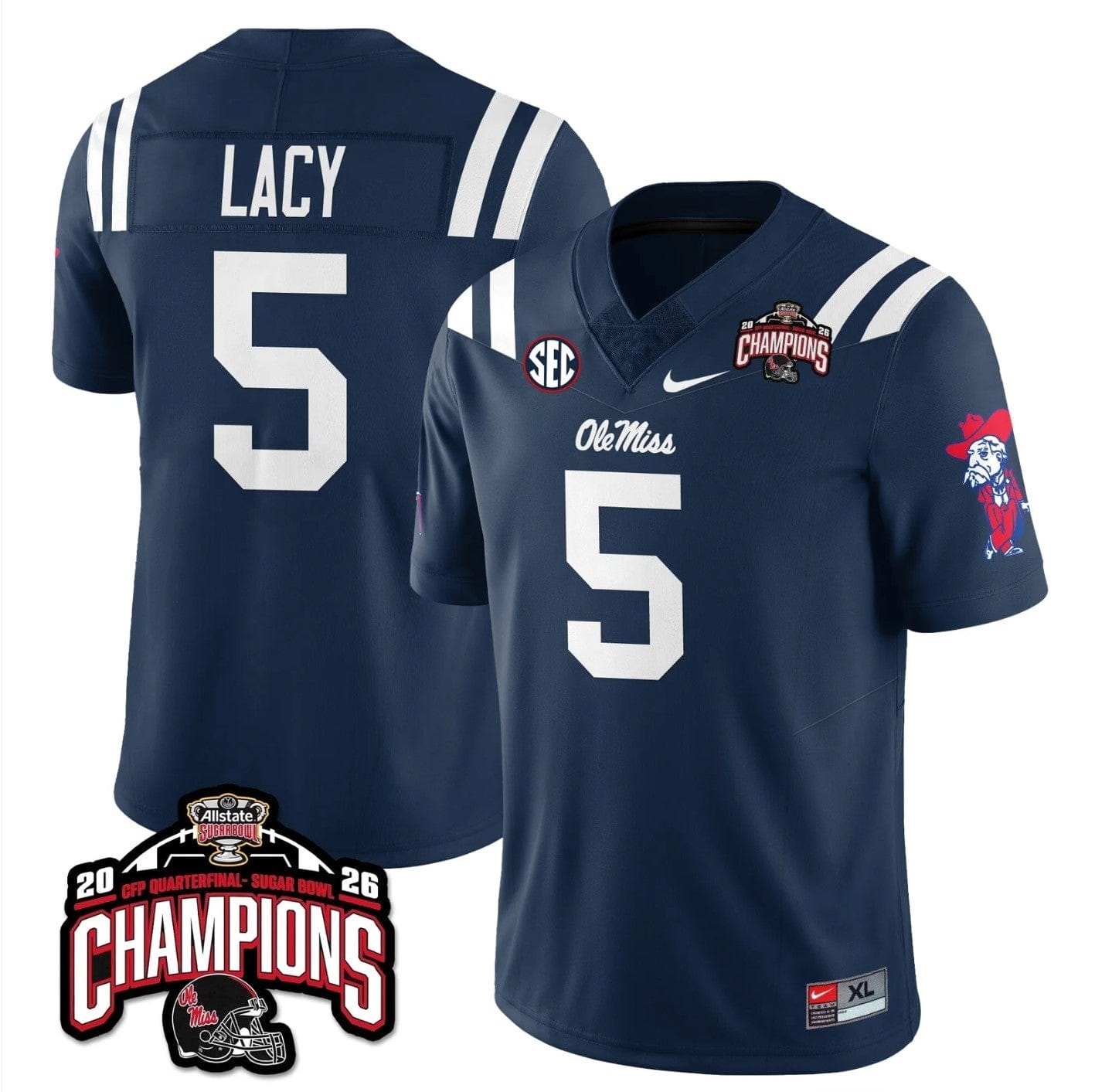 Alternative view of Kewan Lacy Jersey #5 Ole Miss Sugar Bowl Champions Patch Stitched