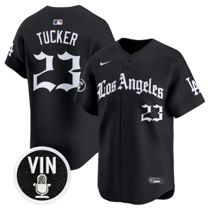 Alternative view of Kyle Tucker Jersey #23 Los Angeles Dodgers LA Gothic Style Vapor Stitched