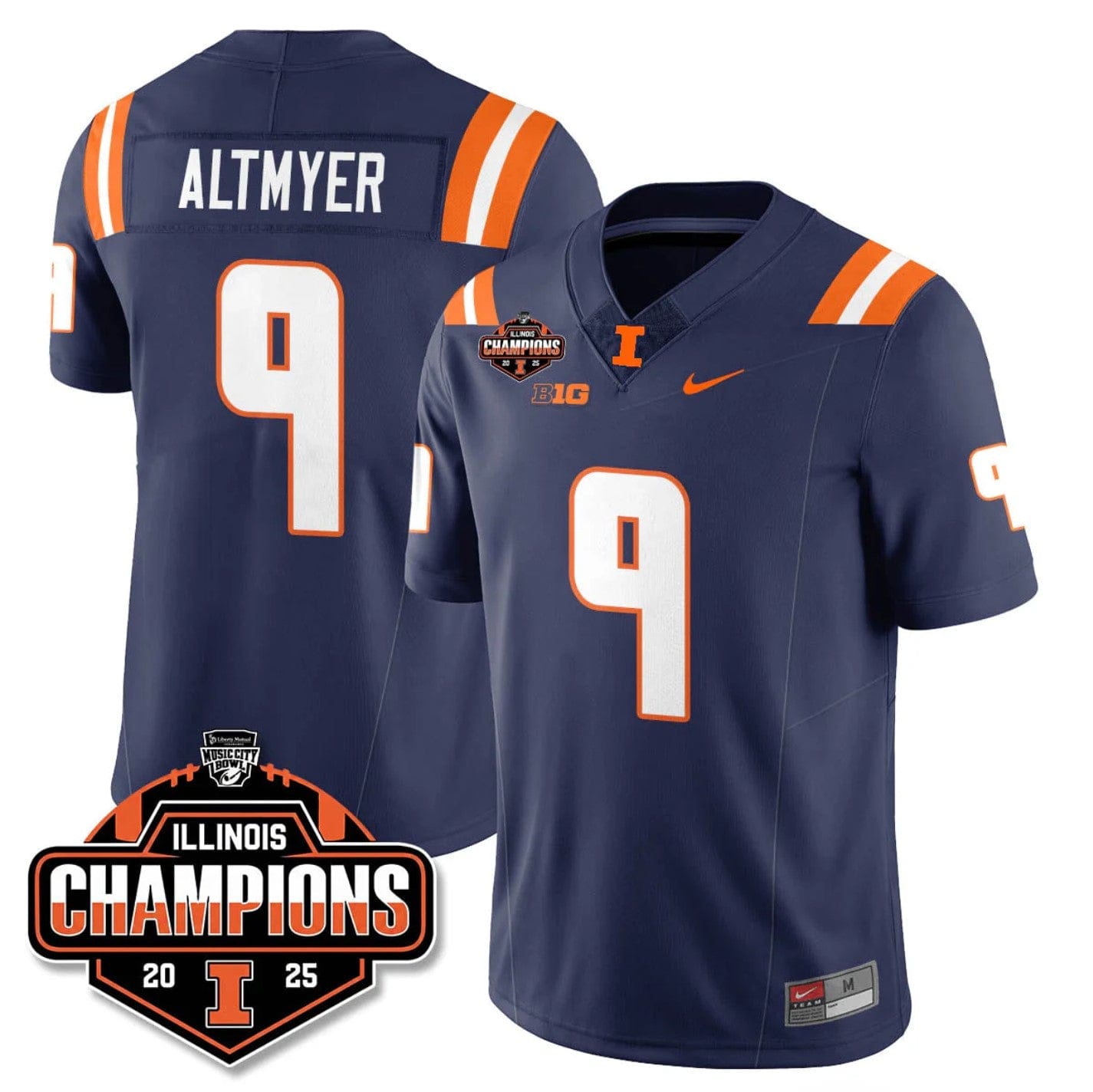 Alternative view of Luke Altmyer Jersey #9 Illinois Fighting 2025 Music City Bowl Champions Stitched