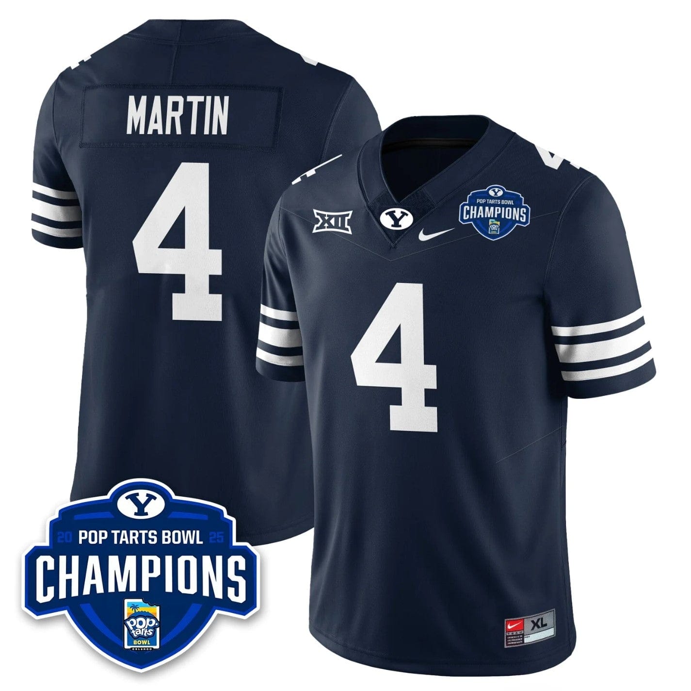 Alternative view of LJ Martin Jersey #4 BYU Cougars 2025 Pop-Tarts Bowl Champions Stitched