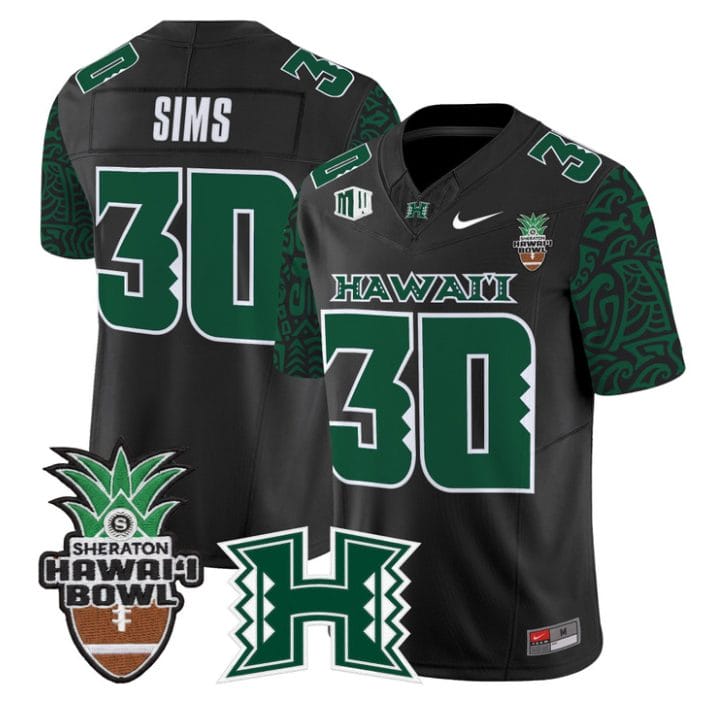 Alternative view of Landon Sims Jersey #30 Hawai'i Rainbow 2025 Hawai'i Bowl Stitched Black Limited