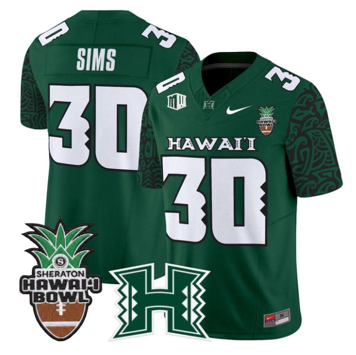 Landon Sims Jersey #30 Hawai'i Rainbow 2025 Hawai'i Bowl Stitched Black Limited - Image 3