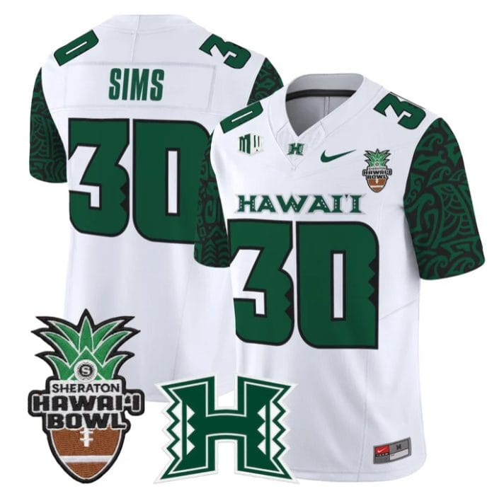 Landon Sims Jersey #30 Hawai'i Rainbow 2025 Hawai'i Bowl Stitched Black Limited - Image 4