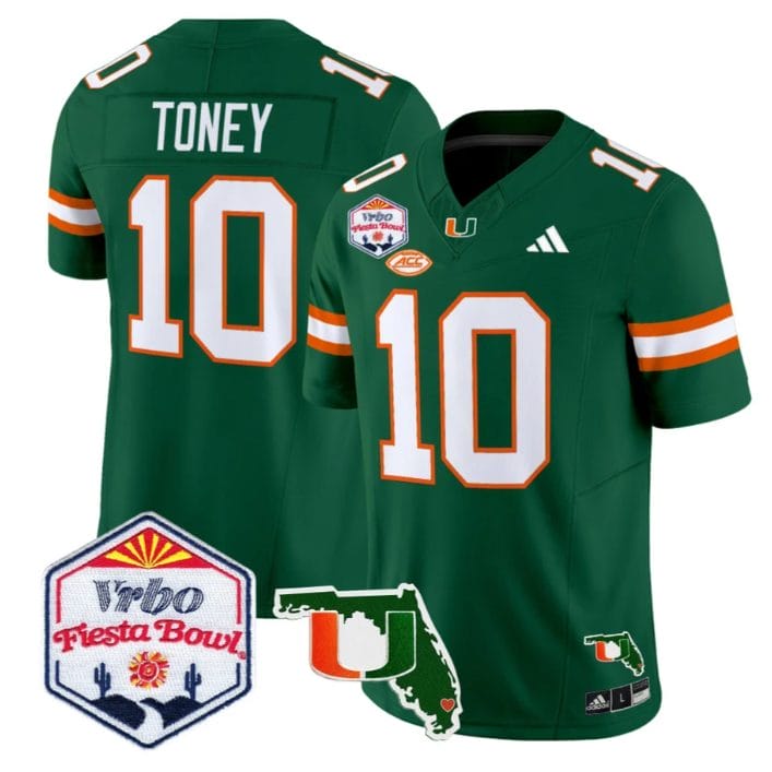 Malachi Toney Jersey #10 Miami Hurricanes 2026 Fiesta Bowl Florida Green