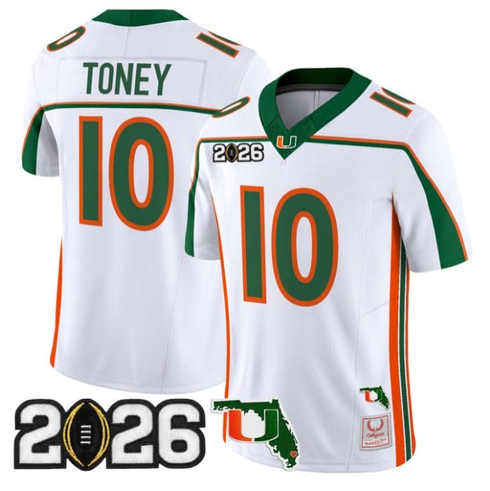 Malachi Toney Jersey #1 Miami Hurricanes Throwback 2026 CFP Final Florida Patch