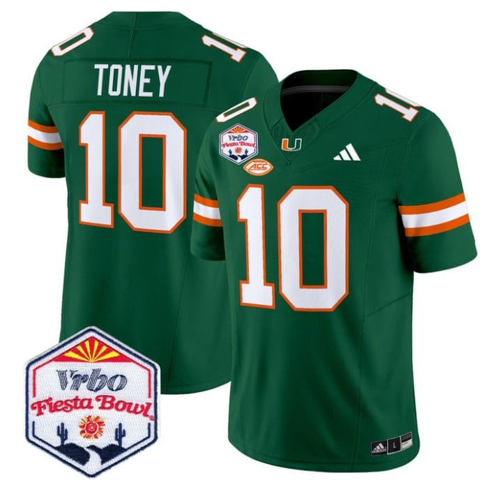 Alternative view of Malachi Toney Jersey #10 Miami Hurricanes 2026 Fiesta Bow Patch Stitched