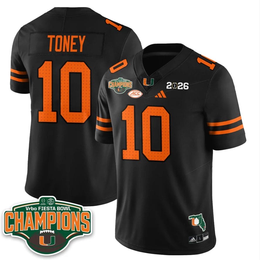 Malachi Toney Jersey #10 Miami Hurricanes 2026 Fiesta Bowl Champions Black