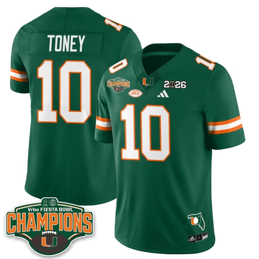 Alternative view of Malachi Toney Jersey #10 Miami Hurricanes 2026 Fiesta Bowl Champions Black