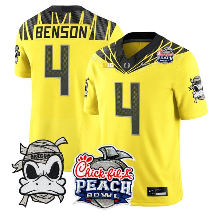 Malik Benson Jersey #4 Oregon Ducks Mummy Duck 2026 Peach Bowl Stitched Yellow