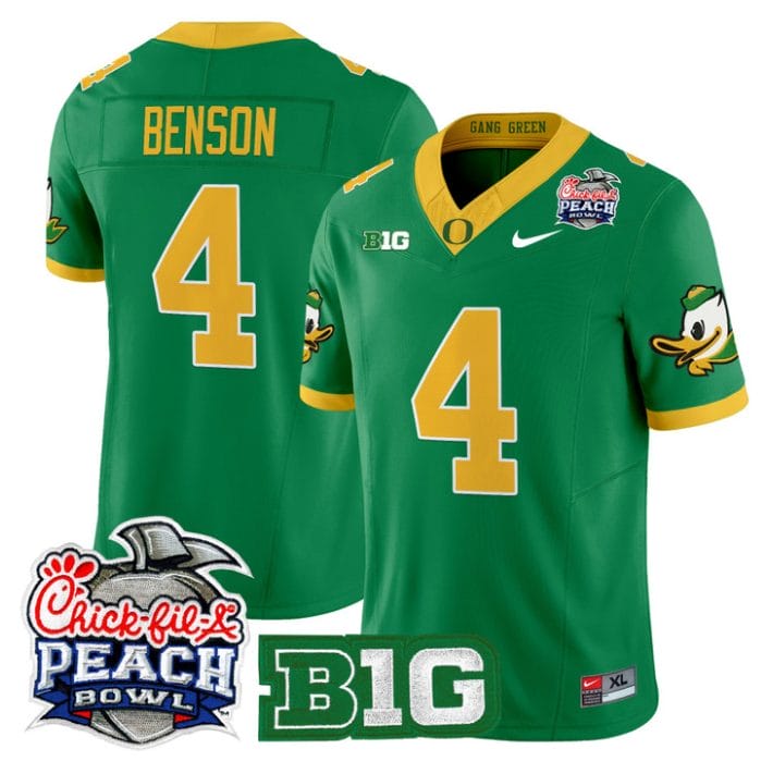 Alternative view of Malik Benson Jersey #4 Oregon Ducks 2026 Peach Bowl Patch Stitched