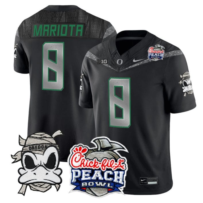 Marcus Mariota Jersey #8 Oregon Ducks Mummy Duck 2026 Peach Bowl Stitched Black