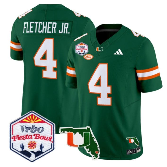 Mark Fletcher Jr Jersey #4 Miami Hurricanes 2026 Fiesta Bowl Florida Green