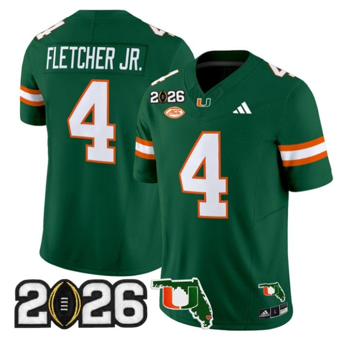 Alternative view of Mark Fletcher Jr Jersey #4 Miami Hurricanes 2026 CFP Final Florida
