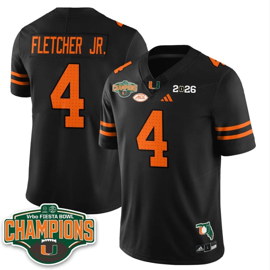 Mark Fletcher Jr Jersey #4 Miami Hurricanes 2026 Fiesta Bowl Champions Stitched