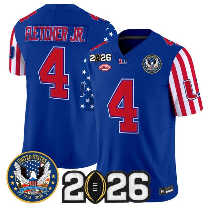 Alternative view of Mark Fletcher Jr Jersey #4 Miami Hurricanes America 250 Edition 2026 CFP Stitched