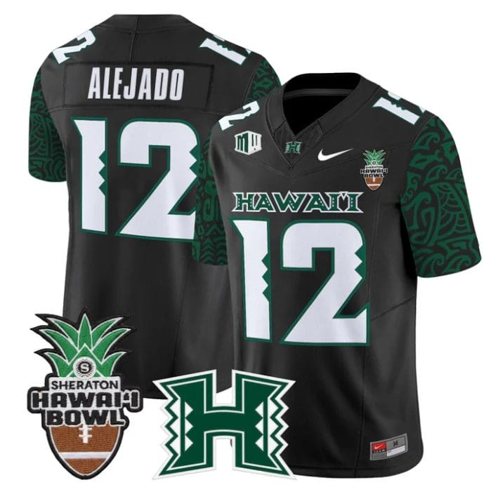 Micah Alejado Jersey #12 Hawai'i Rainbow 2025 Hawai'i Bowl Stitched Black Limited