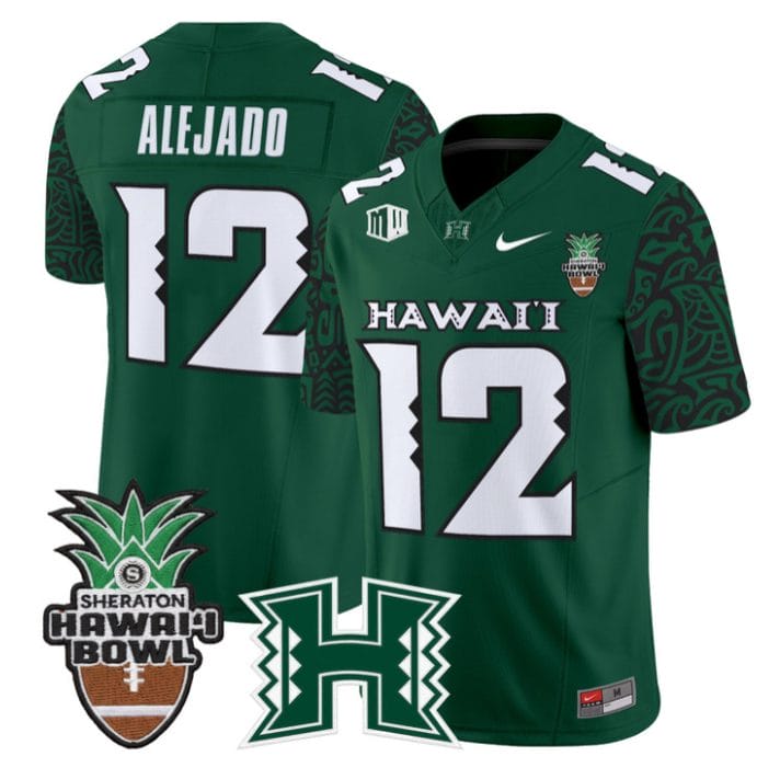 Micah Alejado Jersey #12 Hawai'i Rainbow 2025 Hawai'i Bowl Stitched Black Limited - Image 3